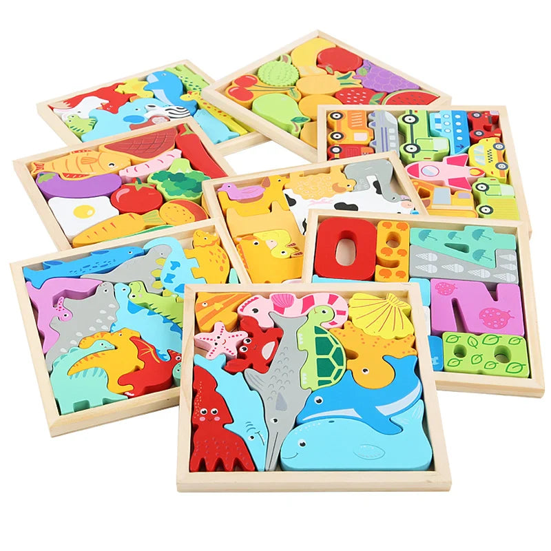 HKM-853203 Montessori Wooden Educational Puzzle Box for Kids - Creative Stereoscopic Learning Toy