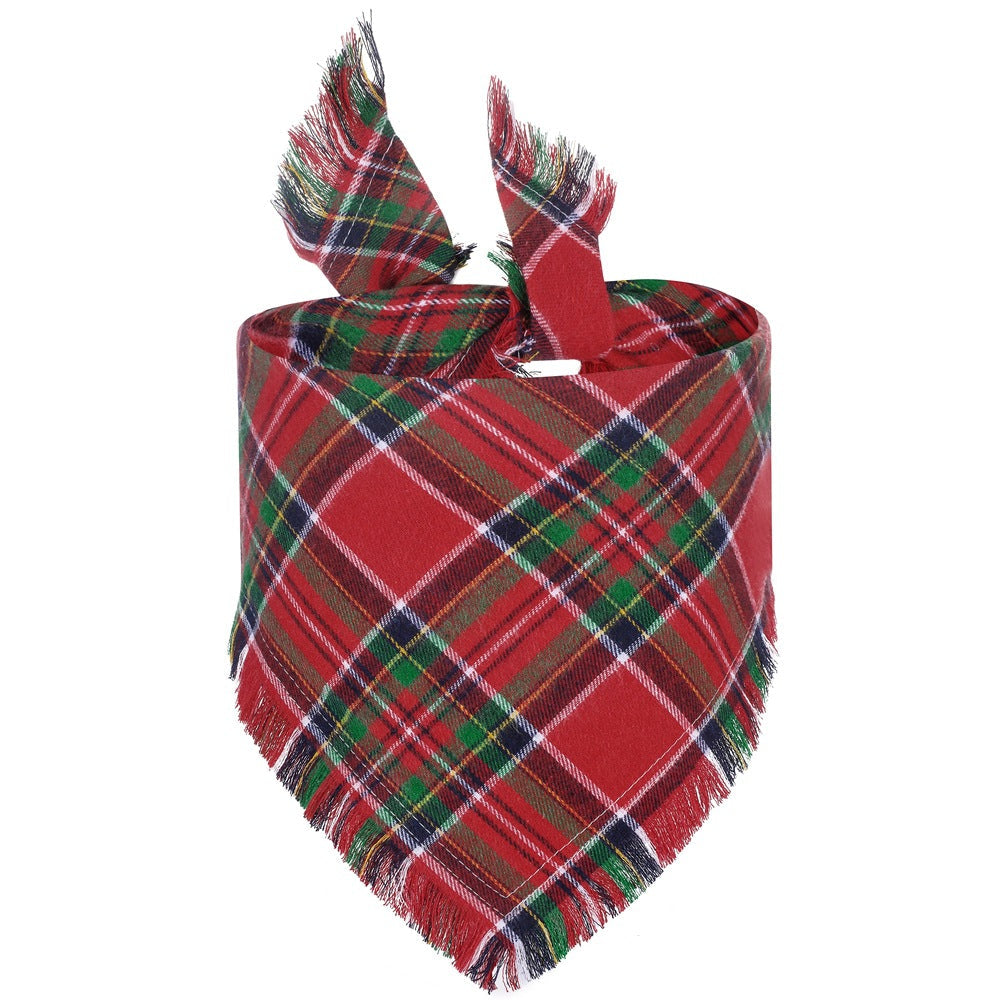 HKM-8533821 Check Pet Triangle Scarf with Tassel Detail - Stylish Grid Pattern Dog Accessory