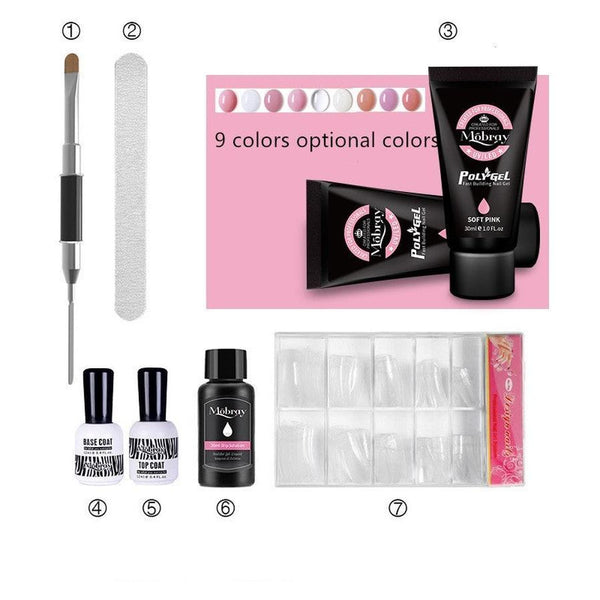 HKM-853395 Nail Extension Gel Kit with Mouse Lamp, Primer, Sealing Layer, and Cleaning Solution - Multiple Colors Available