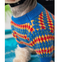 HKM-8534205 Cozy Blue Round Neck Wool Dog Sweater for Autumn and Winter