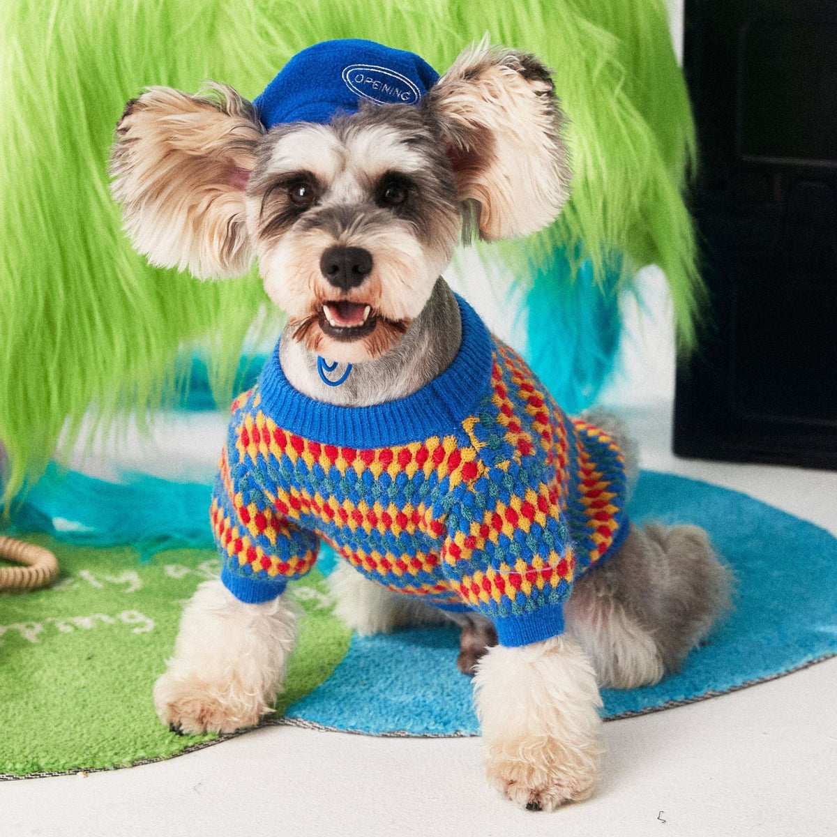 HKM-8534205 Cozy Blue Round Neck Wool Dog Sweater for Autumn and Winter