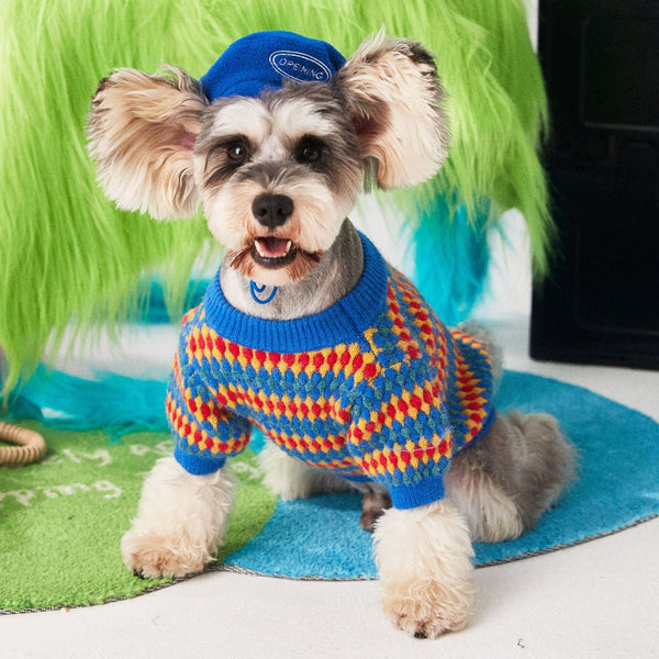 HKM-8534205 Cozy Blue Round Neck Wool Dog Sweater for Autumn and Winter