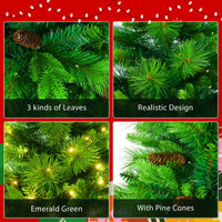 HKM-853523 6FT Pre-Lit Artificial Pine Christmas Tree with Green Wreath and Garland Set, Large Branches