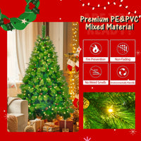 HKM-853523 6FT Pre-Lit Artificial Pine Christmas Tree with Green Wreath and Garland Set, Large Branches