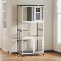 HKM-8536253 Outdoor Wooden Cat Enclosure with Weatherproof Roof and Wheels, 74" High, Holds Cats up to 13 lbs.