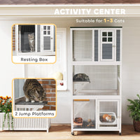 HKM-8536253 Outdoor Wooden Cat Enclosure with Weatherproof Roof and Wheels, 74" High, Holds Cats up to 13 lbs.