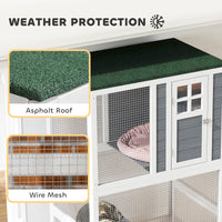 HKM-8536253 Outdoor Wooden Cat Enclosure with Weatherproof Roof and Wheels, 74" High, Holds Cats up to 13 lbs.