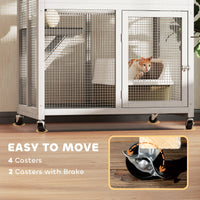 HKM-8536253 Outdoor Wooden Cat Enclosure with Weatherproof Roof and Wheels, 74" High, Holds Cats up to 13 lbs.