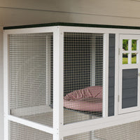 HKM-8536253 Outdoor Wooden Cat Enclosure with Weatherproof Roof and Wheels, 74" High, Holds Cats up to 13 lbs.