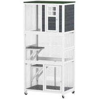 HKM-8536253 Outdoor Wooden Cat Enclosure with Weatherproof Roof and Wheels, 74" High, Holds Cats up to 13 lbs.