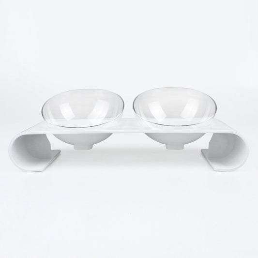 HKM-8536381 Double Pet Bowl for Dogs and Cats - ABS Material, White, Food & Water Design