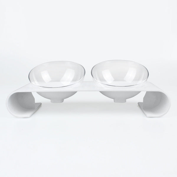 HKM-8536381 Double Pet Bowl for Dogs and Cats - ABS Material, White, Food & Water Design
