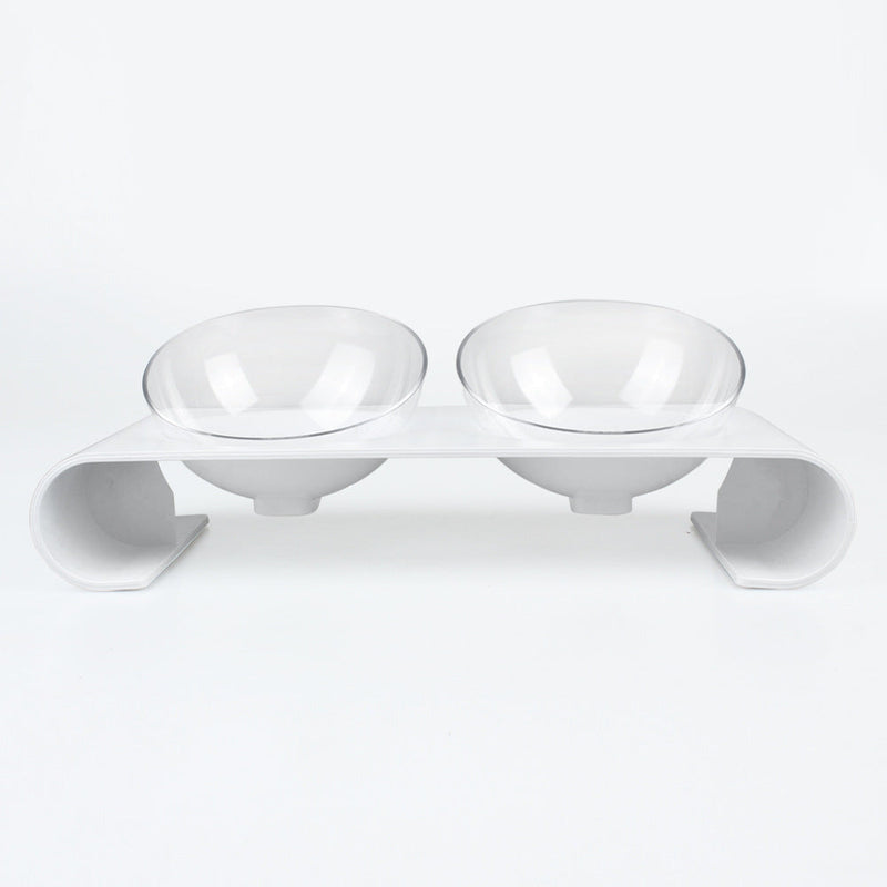 HKM-8536381 Double Pet Bowl for Dogs and Cats - ABS Material, White, Food & Water Design