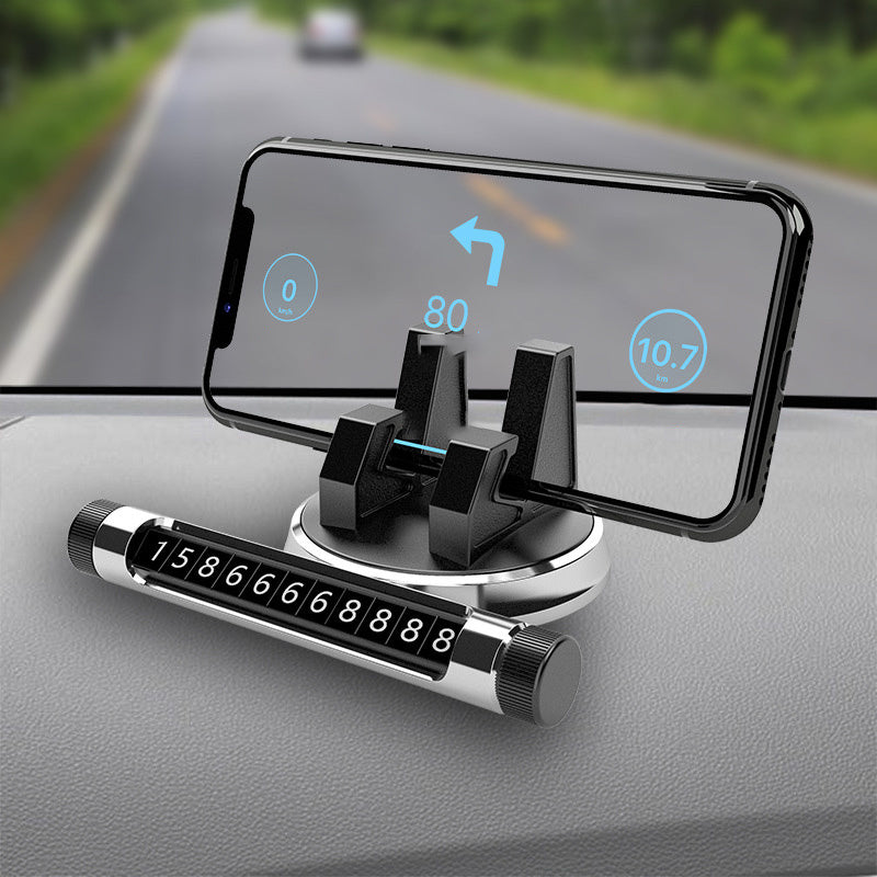 HKM-853779 Universal Multifunctional Car Phone Holder with Luminous Parking Number Plate, ABS and Silicone Design