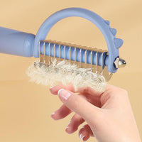 HKM-8539453 Self-Cleaning Cat Brush with Double-Sided Design for Shedding and Dematting – Cute Dinosaur Shape
