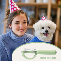 HKM-8539453 Self-Cleaning Cat Brush with Double-Sided Design for Shedding and Dematting – Cute Dinosaur Shape