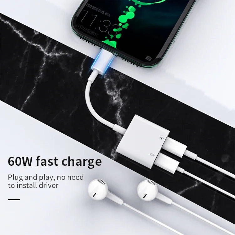 HKM-853971 2 in 1 USB C Audio and Charge Adapter Splitter for Type-C Devices and iPhone 15