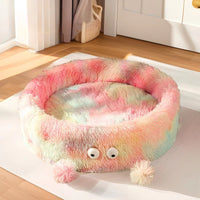 HKM-8540221 Cozy Round Monster Cat Bed for Dogs and Cats - Winter Warm Nest and Teaser Pad