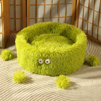 HKM-8540221 Cozy Round Monster Cat Bed for Dogs and Cats - Winter Warm Nest and Teaser Pad