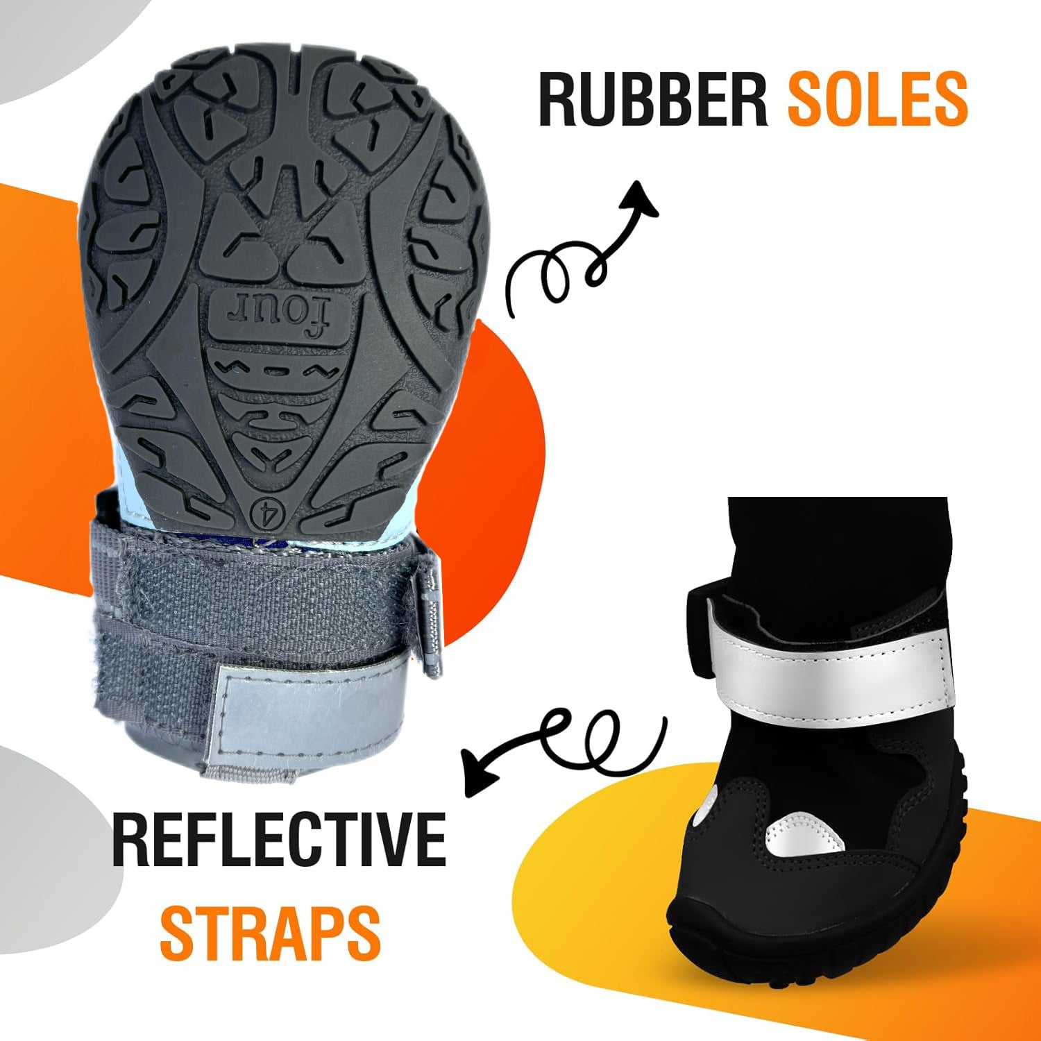 HKM-8541629 Windproof and Warm Dog Shoes for Outdoor Use - Non-slip, Wear-resistant Footwear in Black-gray