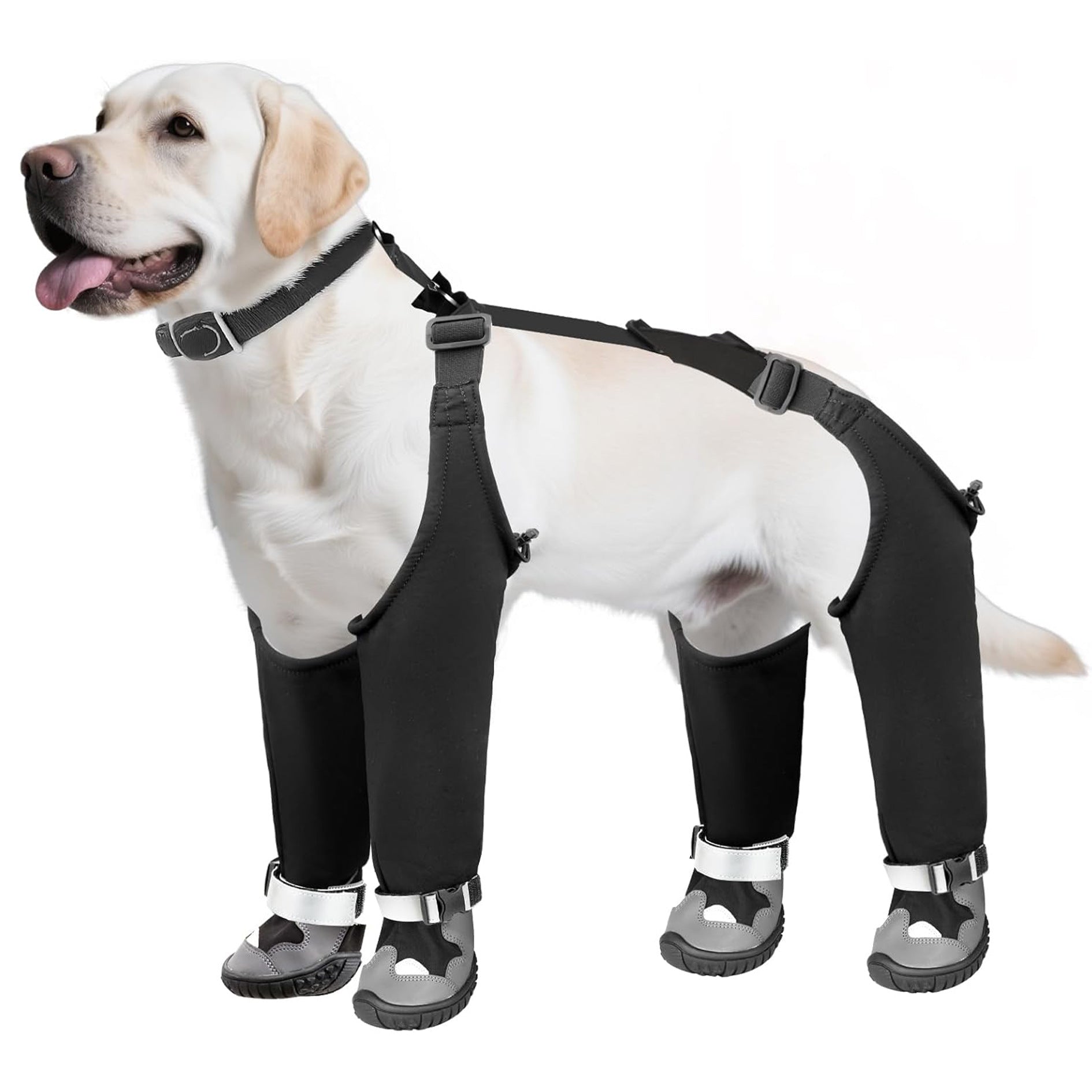 HKM-8541629 Windproof and Warm Dog Shoes for Outdoor Use - Non-slip, Wear-resistant Footwear in Black-gray