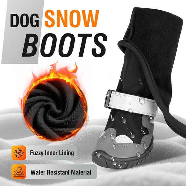 HKM-8541629 Windproof and Warm Dog Shoes for Outdoor Use - Non-slip, Wear-resistant Footwear in Black-gray