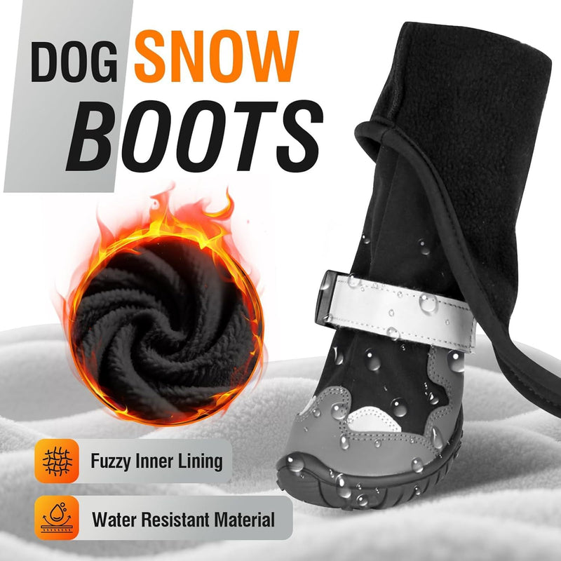 HKM-8541629 Windproof and Warm Dog Shoes for Outdoor Use - Non-slip, Wear-resistant Footwear in Black-gray