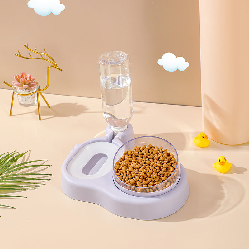 HKM-8542141 Double Bowl Automatic Cat Feeder and Waterer with 360-Degree Rotation and Tilt Design