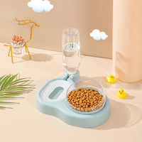 HKM-8542141 Double Bowl Automatic Cat Feeder and Waterer with 360-Degree Rotation and Tilt Design
