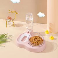 HKM-8542141 Double Bowl Automatic Cat Feeder and Waterer with 360-Degree Rotation and Tilt Design