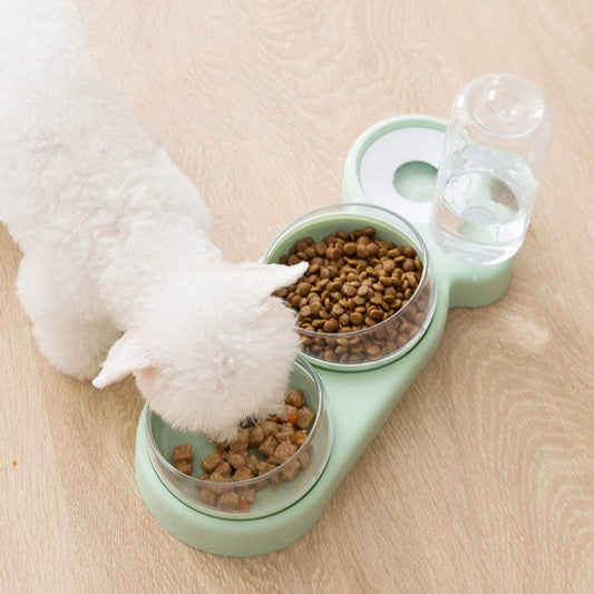 HKM-8542141 Double Bowl Automatic Cat Feeder and Waterer with 360-Degree Rotation and Tilt Design