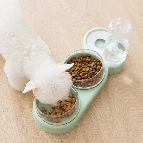 HKM-8542141 Double Bowl Automatic Cat Feeder and Waterer with 360-Degree Rotation and Tilt Design