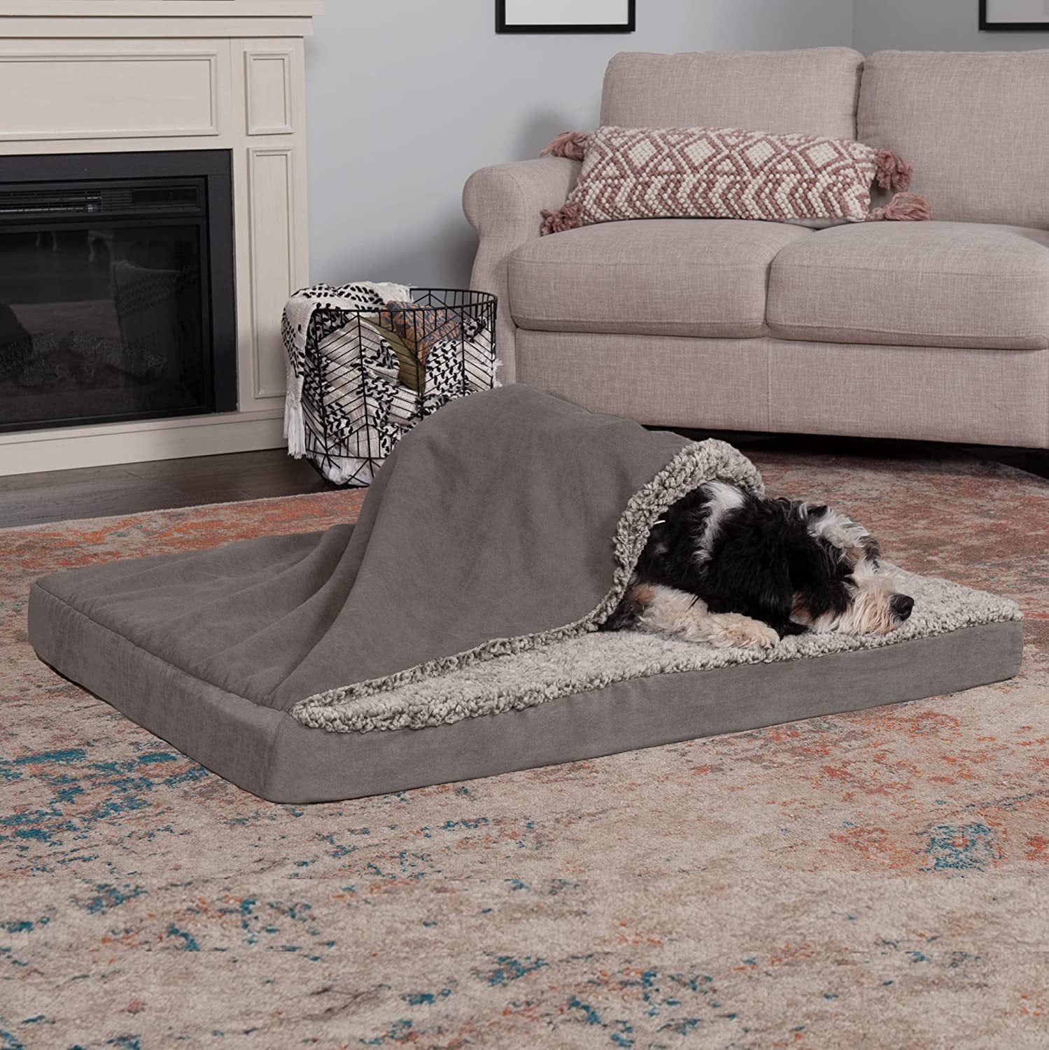 HKM-8543805 Removable Washable Dog Bed with Integrated Blanket Comforter, Multiple Sizes Available