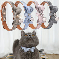 HKM-8543933 Diagonal Striped Cat Collar with Bell in Blue, Black, Pink, and Apricot