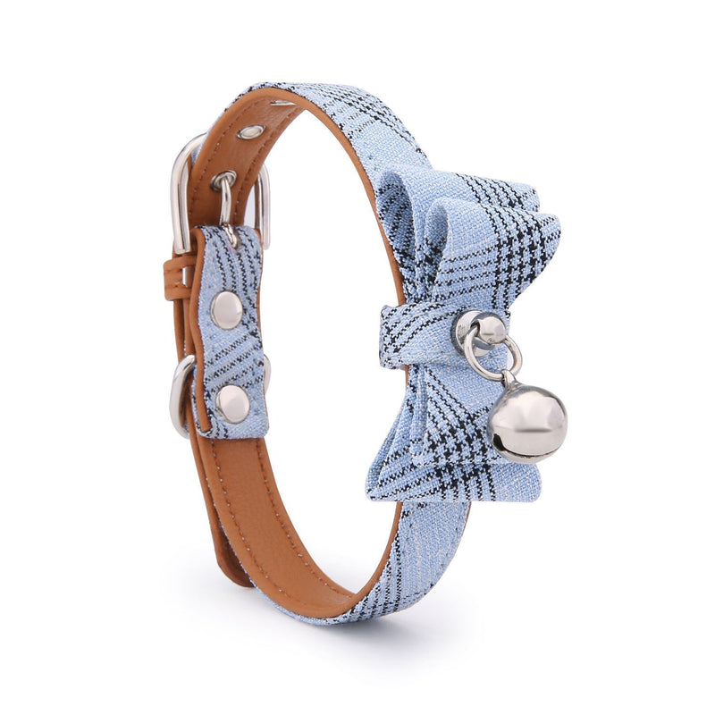 HKM-8543933 Diagonal Striped Cat Collar with Bell in Blue, Black, Pink, and Apricot