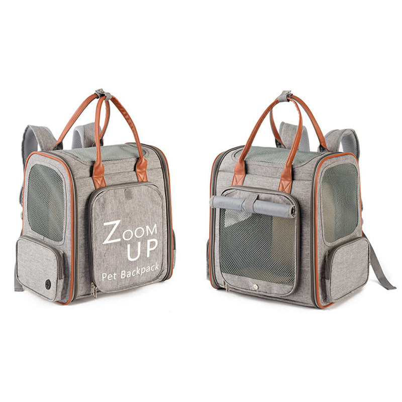 HKM-8544189 Expandable Large Capacity Pet Carrier Bag with Oxford Cloth and PU, Dark Gray and Light Gray, Fits Cats and Dogs Up to 15 lbs