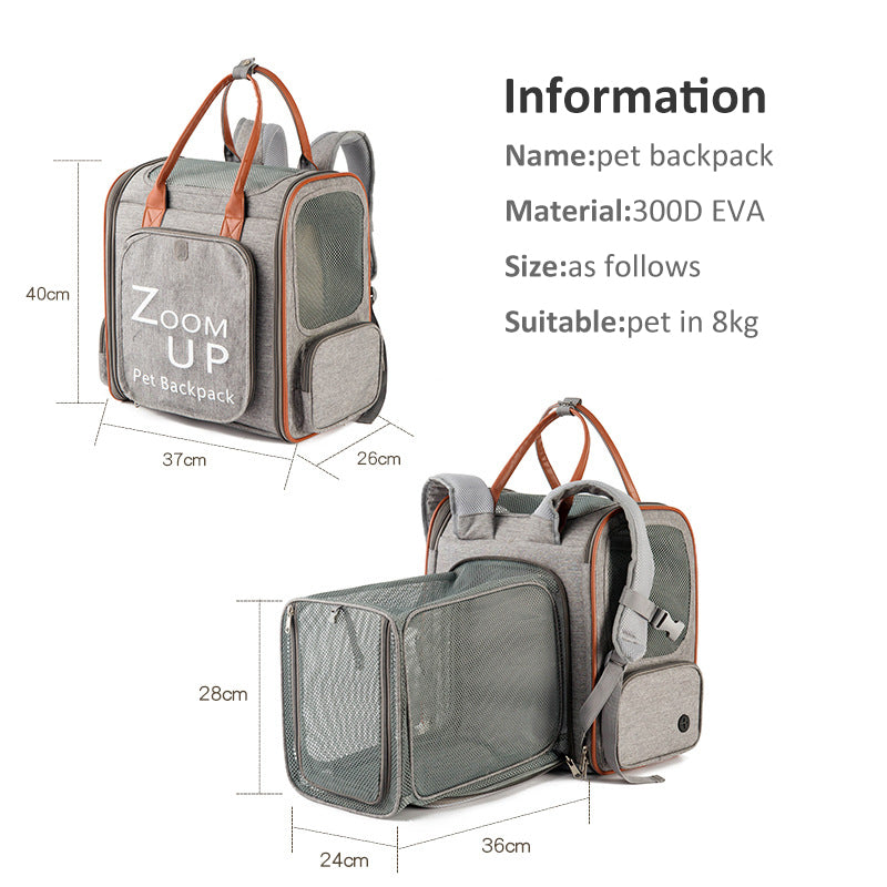 HKM-8544189 Expandable Large Capacity Pet Carrier Bag with Oxford Cloth and PU, Dark Gray and Light Gray, Fits Cats and Dogs Up to 15 lbs