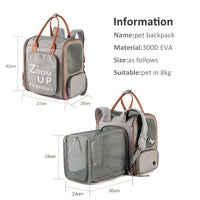 HKM-8544189 Expandable Large Capacity Pet Carrier Bag with Oxford Cloth and PU, Dark Gray and Light Gray, Fits Cats and Dogs Up to 15 lbs
