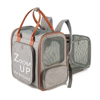 HKM-8544189 Expandable Large Capacity Pet Carrier Bag with Oxford Cloth and PU, Dark Gray and Light Gray, Fits Cats and Dogs Up to 15 lbs