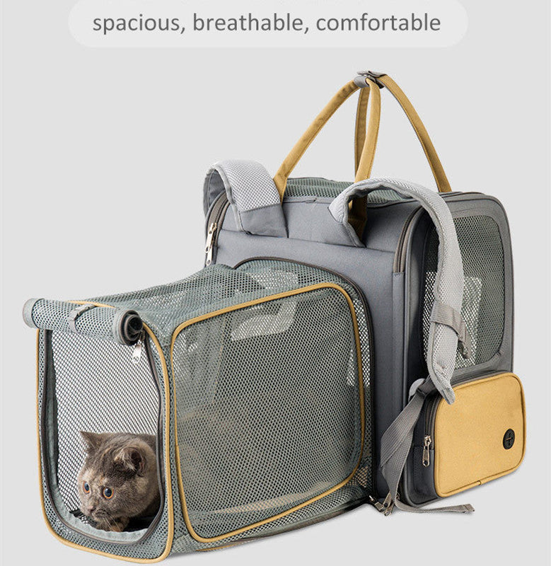 HKM-8544189 Expandable Large Capacity Pet Carrier Bag with Oxford Cloth and PU, Dark Gray and Light Gray, Fits Cats and Dogs Up to 15 lbs