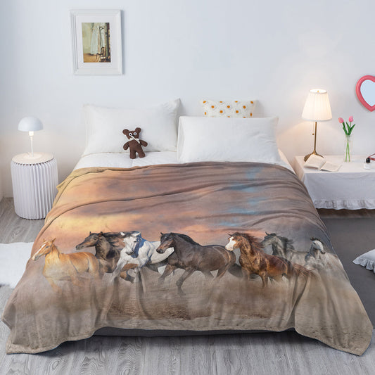 HKM-854547 3D Horse Print Flannel Throw Blanket - Soft Plush Fleece for Couch and Bed, Available in Two Sizes