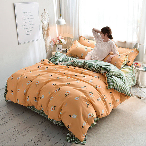 HKM-854547 Four-Piece Modern Bed Sheet Set in Various Sizes, Reactive Printed Polyester Bedding