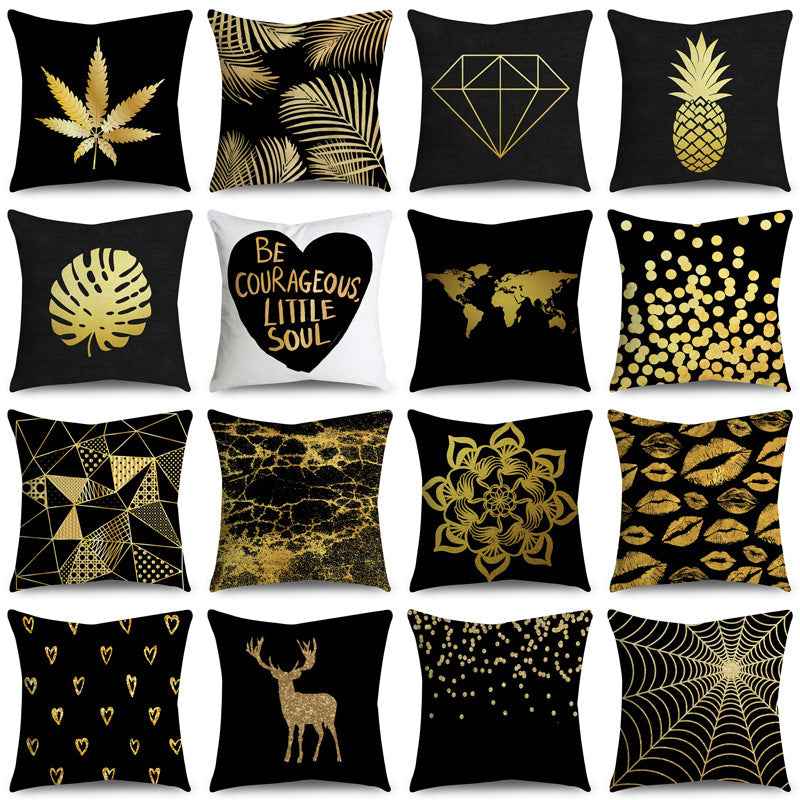 HKM-854611 Black Gold Polyester Peach Skin Pillowcase - 45x45 CM