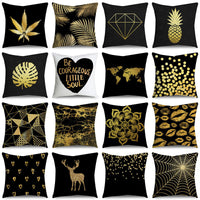 HKM-854611 Black Gold Polyester Peach Skin Pillowcase - 45x45 CM