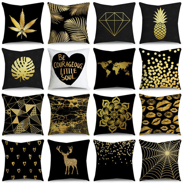 HKM-854611 Black Gold Polyester Peach Skin Pillowcase - 45x45 CM
