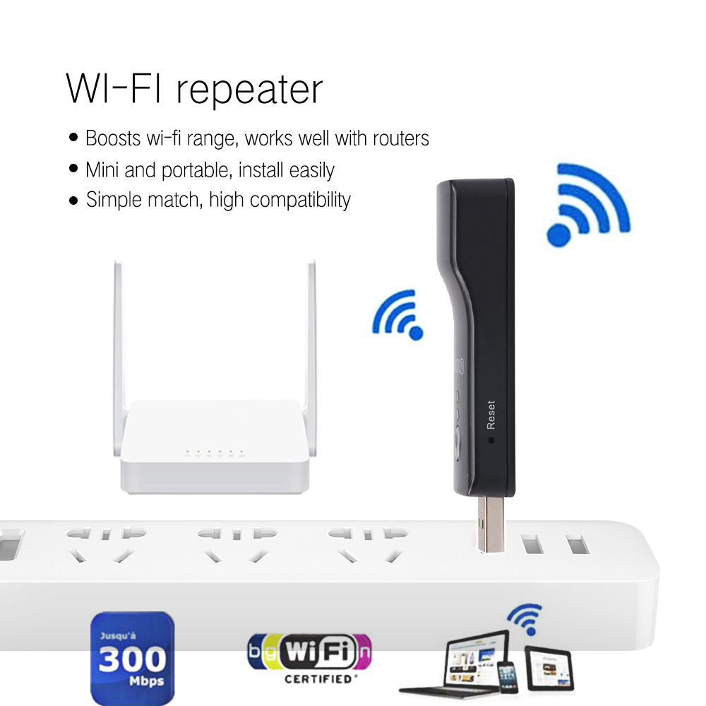 HKM-854739 300M USB WiFi Extender Signal Amplifier and Repeater for Smart TV with WPS Button