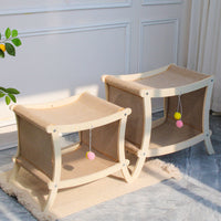 HKM-8547901 Double-Layered Solid Wood Cat Nest with Sisal Scratch Board for Comfort and Play