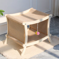 HKM-8547901 Double-Layered Solid Wood Cat Nest with Sisal Scratch Board for Comfort and Play