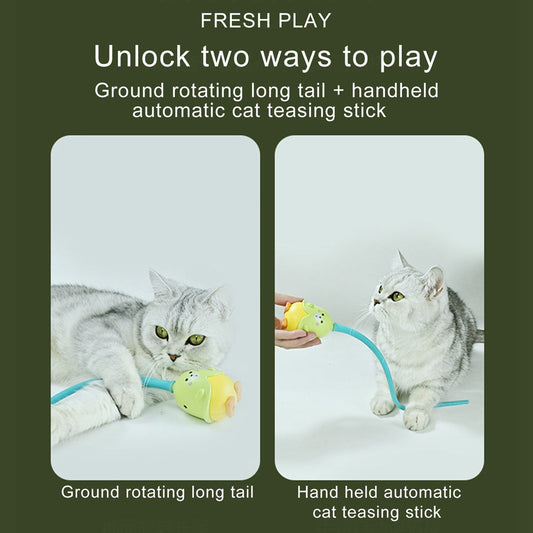 HKM-8548541 Interactive Rotating Cat Toy - Little Devil Tail Rubber Ball, Green, ABS Material, 34cm Long Tail