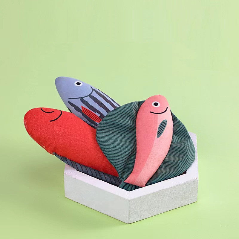 HKM-8549181 Cat Toy Ringing Paper Fish Plush Pillow with Catnip - Various Colors Available
